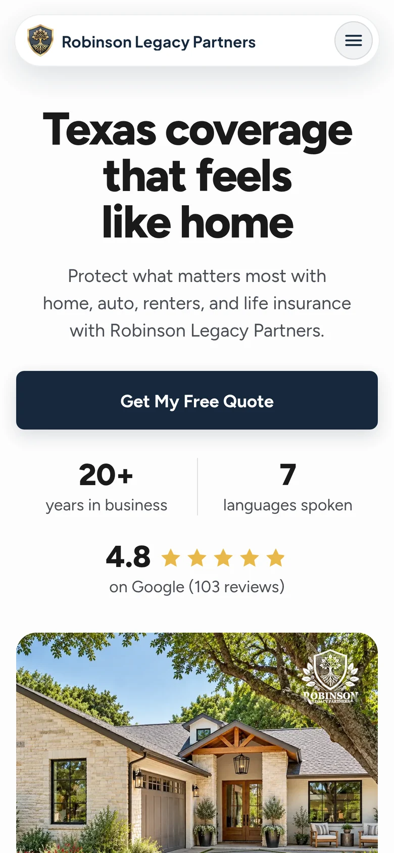 Robinson Legacy Partners homepage on a phone